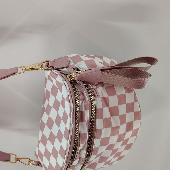 Viral Mary Poppins Bag Pink And White Check Crossbody Bag New - Picture 4 of 6